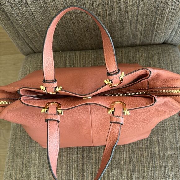 Vince Camuto Plum Soft Pebbled Leather Satchel Handbag Color Sushi/Coral Top Zip - Picture 6 of 16